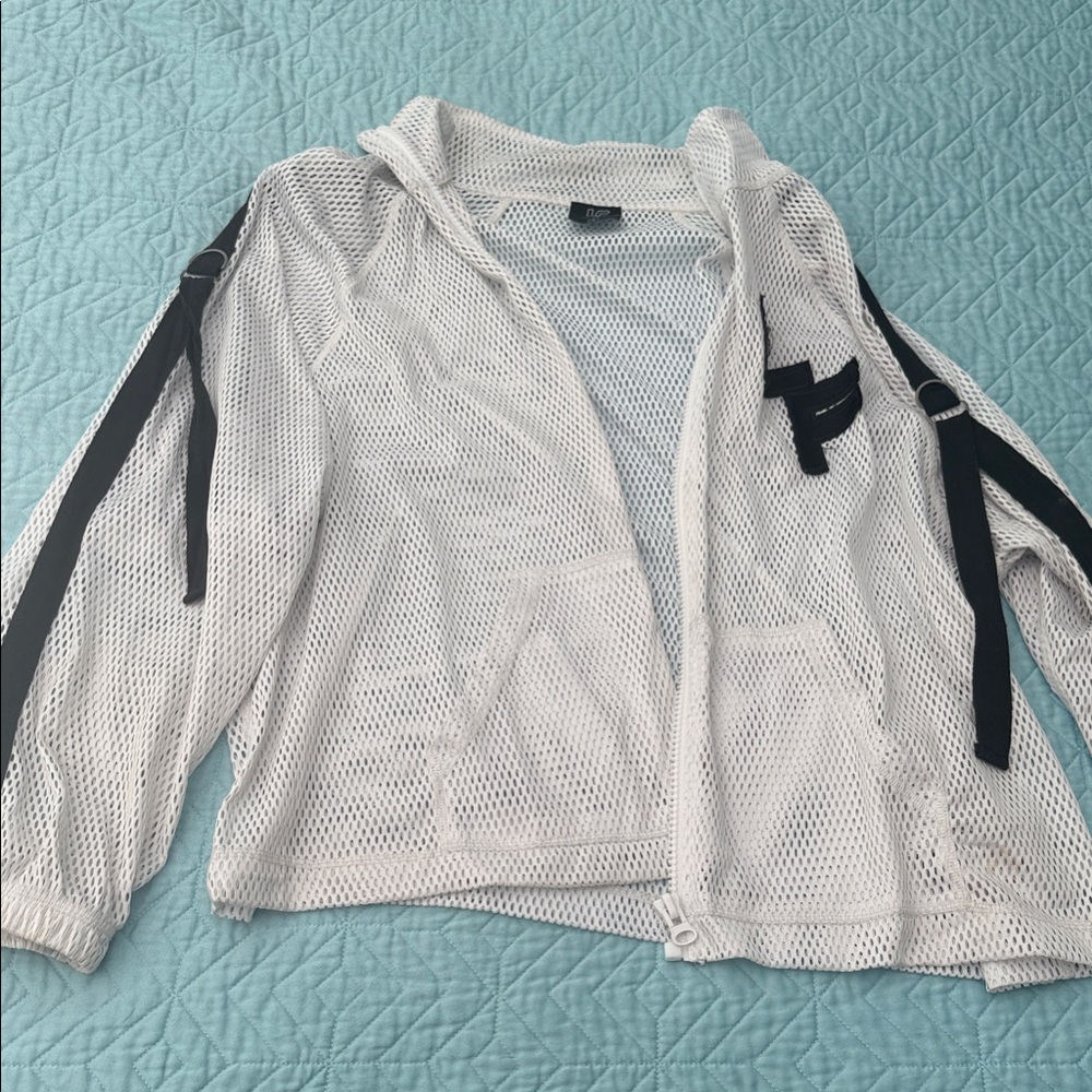 ICONIC LF White Mesh Zip-Up Jacket with front pockets Black Accents sz S